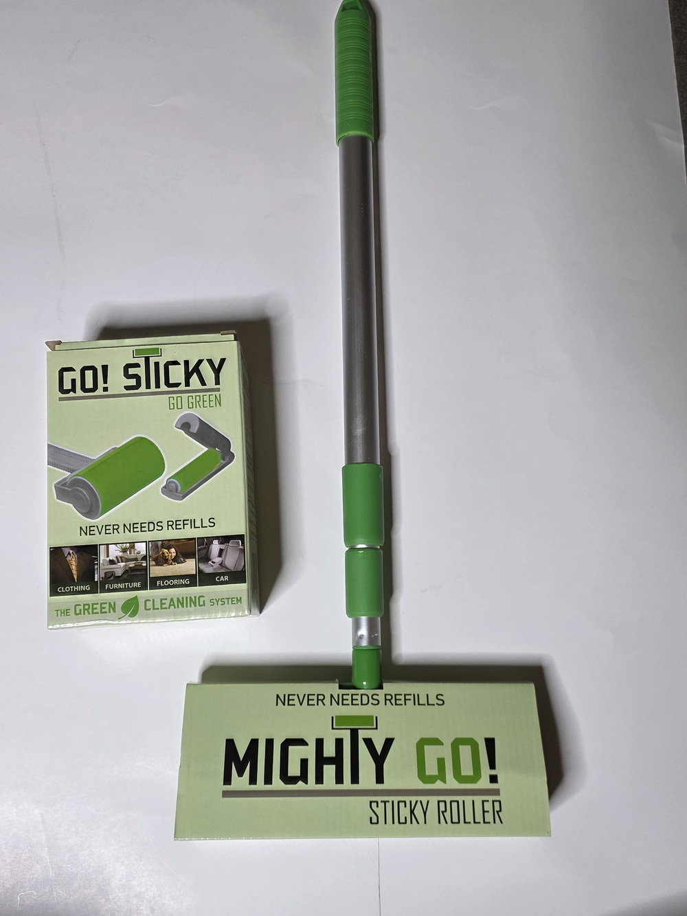 Mighty Go! Green set of roller cleaner/lint pet roller NEW Set of 3 w/telescopic